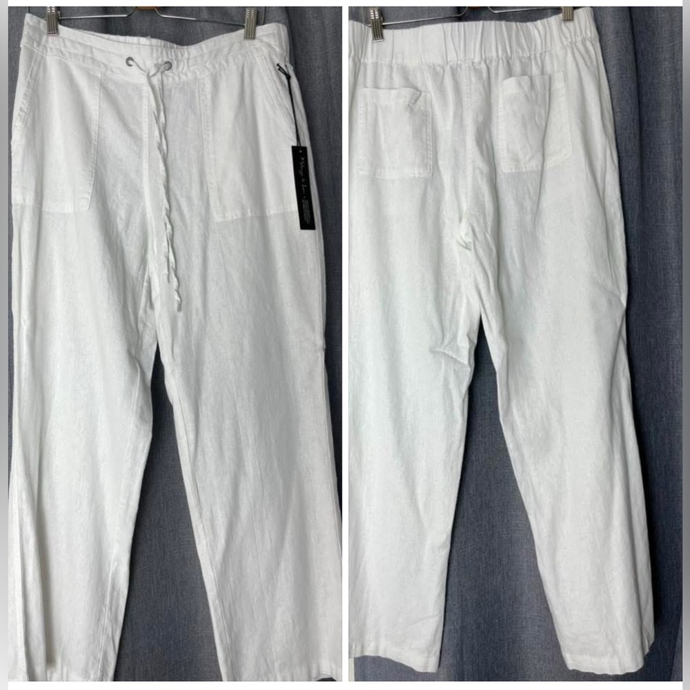 New Nicole Miller Linen Blend white straight pocket Pants  L